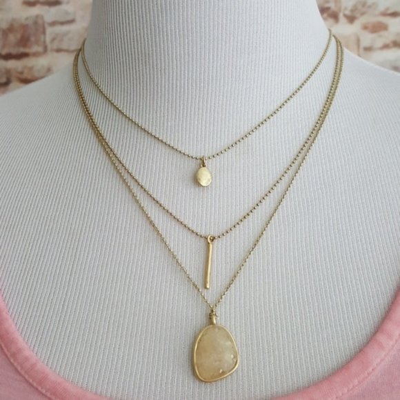 New Lucky Brand Gold Tone Druzy Layered Necklace - Picture 1 of 3